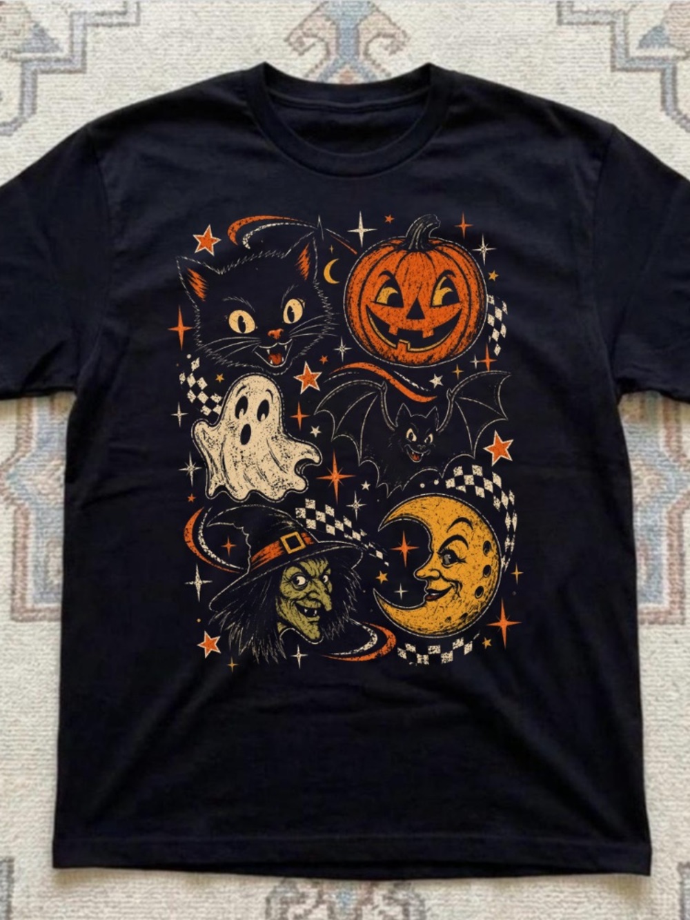 Halloween Black Cat Pumpkin Ghost Bat Witch Moon T-Shirt